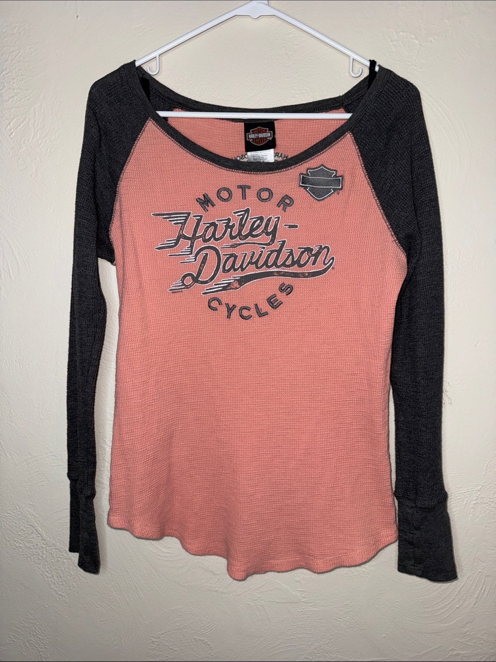 Harley-Davidson Women’s Medium Pink Thermal Waffle Knit Long Sleeve Top